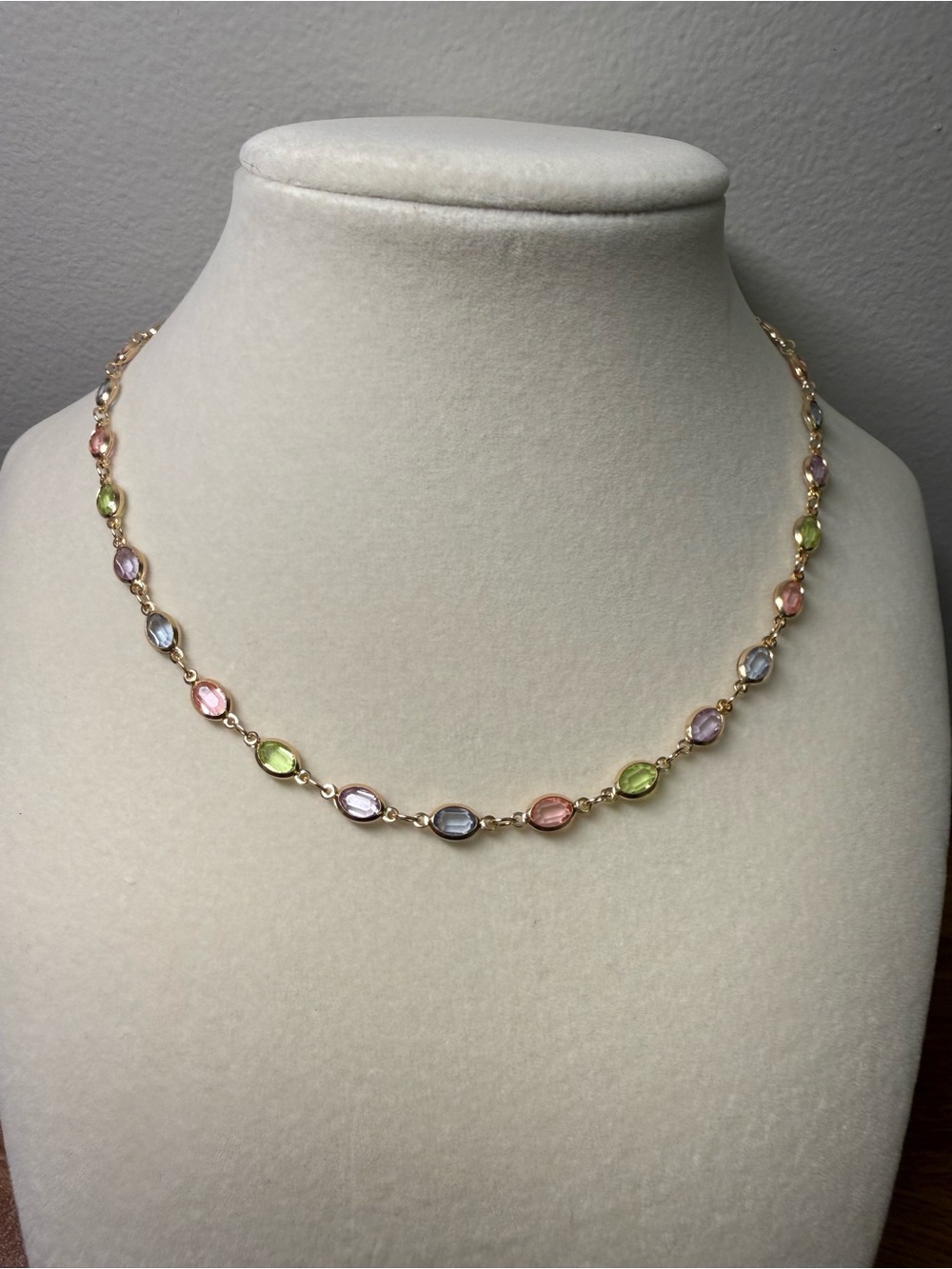 Multicolor Pastel, 15 inch Gemstone Station Necklace - Women Jewelry